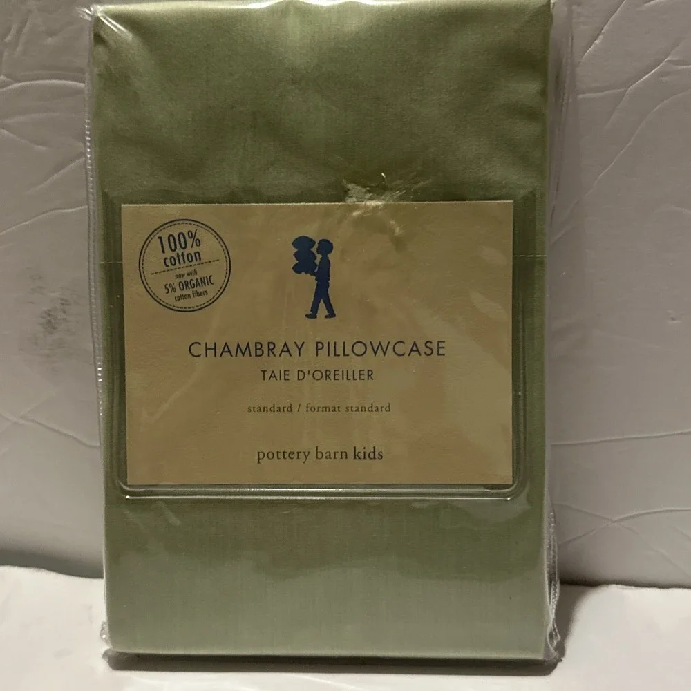 pottery barn kids CHAMBRAY PERCALE Green 1-Standard Case 200ct 100%-cotton